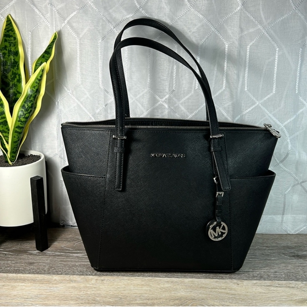 Michael Kors Black Saffiano Leather Tote with MK Charm